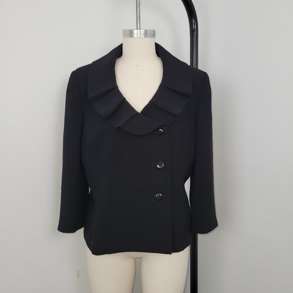 asper Black Ruffled Collar Cropped Jacket – Feminine Tailored Style - Picture 1 of 9